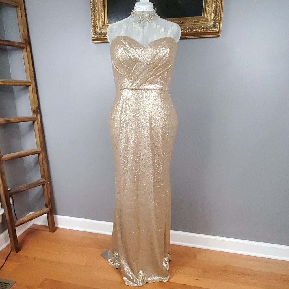 BARI JAYSequin Mermaid Dress in Gold